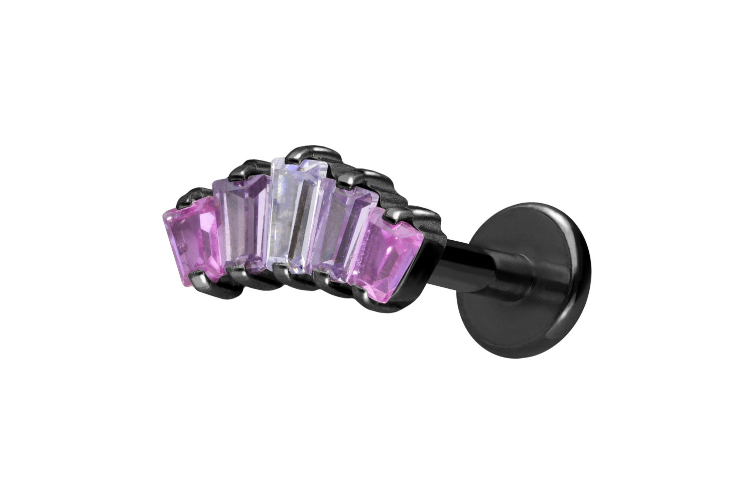 Titan Labret Piercing mit Innengewinde 5 EINGEFASSTE KRISTALLRECHTECKE